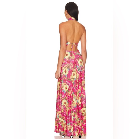 Agua Bendita X Revolve Darmi Maxi Dress in Pink Foulard Floral NEW - Picture 4 of 6
